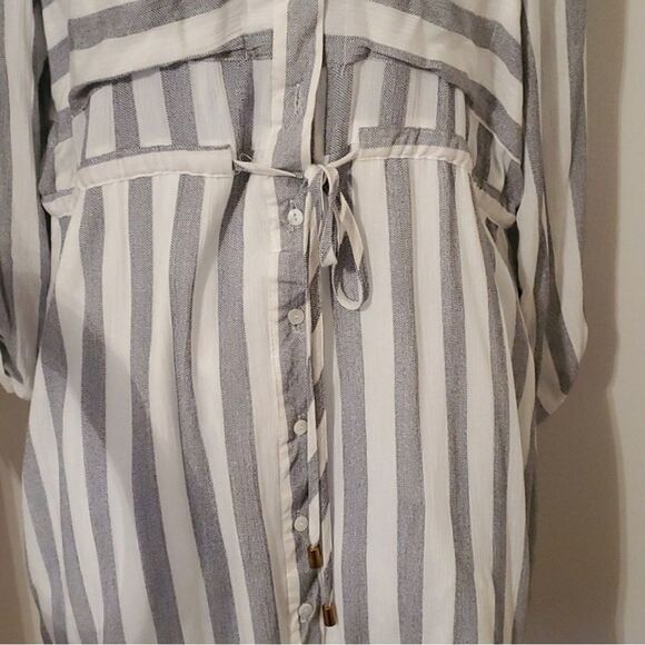 White and grey striped button up dress - Picture 2 of 3